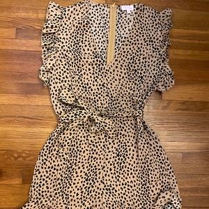 Pink Lily Soul Art Ruffle Animal Print Tan Romper